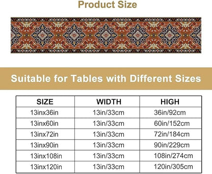 Vintage Boho Orange Table Runner, Country Rustic Farmhouse Magical Abstract Print Pattern for Home Kitchen Table Decor Dining Coffee Room Garden Party Decor 13x72in