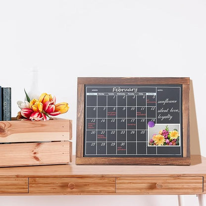 Magnetic Chalkboard Calendar for Wall Monthly Planner Board Wite Wood Frame Reusable Planning Blackboard for Record Daily Tasks List 16" x 24"