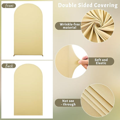 6.6FT Beige Arch Backdrop Cover - Polyester Fitted Wedding Arch Stand Covers Round Top Chiara Arch Backdrop Cover for Birthday Party Banquet Photo Background Decoration