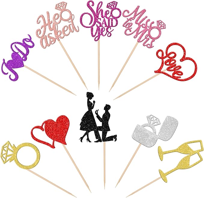 30 PCS Bride to Be Cupcake Toppers Glitter Miss to Mrs I Do Love Heart Ring Cupcake Picks Wedding Bridal Shower Cake Decorations for Wedding Engagement Bachelorette Party Supplies Multi