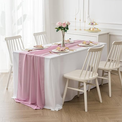 6Pack 9ft Chiffon Table Runner 14x108 Inch Sheer Romantic Table Runner for Wedding Birthday Party Bridal Shower Outdoor Decoration-Dusty Pink