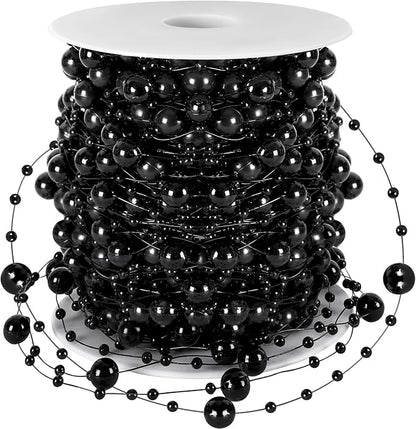 JULBEAR 131Ft Artificial Pearl Beads Garland Decoration, 1Rolls Black Pearl Strands Chain Bead Garland for Gothic Wedding Decor Bouquet Crafts Flower DIY Supplies Christmas Tree Ornaments