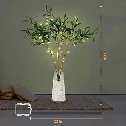 Bexdir Lighted Olive Branches with Timer, Lighted Branches 33IN 99 LED, Artificial Light, Olive Night Light, Artificial Plant for Home Spring Christmas Party Wedding Decor-Battery Operated