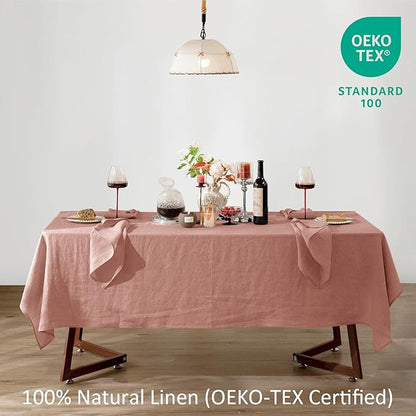 Talasily Linen Tablecloth 100% Pure Linen Table Cloth 60x120 Inches Rectangle Tablecloths Washable Cloths for Kitchen, Dining, Buffet Parties, Holidays, Picnic, Weddings and Restaurants-Muddy Pink