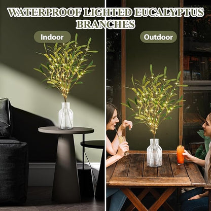Olive Branches for Vases with Battery Operated Lights 33 Inches, 99LED Lighted Olive Tree Branches with Timer for Indoor Outdoor Spring Christmas Room Wedding Decoration