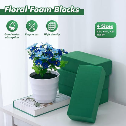 12 Pcs Floral Foam Blocks for Fresh & Artificial Flowers, 5.5" L x 3.1" W x 1.7" H Wet & Dry Green Flower Foam for Indoor Outdoor Floral Arrangements, Foam Bricks for Wedding, Birthdays, Home Décor