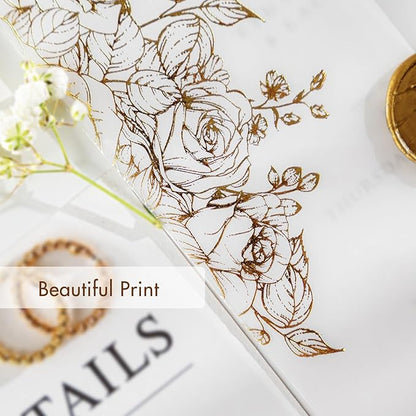50 Pack Pre-Folded Vellum Jackets for 5x7 Invitations,AZAZA Gorgeous Translucent Invitation Sleeves,115GSM Vellum Jackets 5x7, Wedding Invitation Accessories,for Weddings Birthdays,Golden Roses