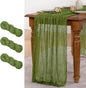 MLMW 3 Pack Fall Cheesecloth Table Runner Forest Green Boho Cheese Cloth Gauze 160 inch Rustic Sheer Table Runner 13.3ft for Wedding Party Baby Bridal Shower Birthday