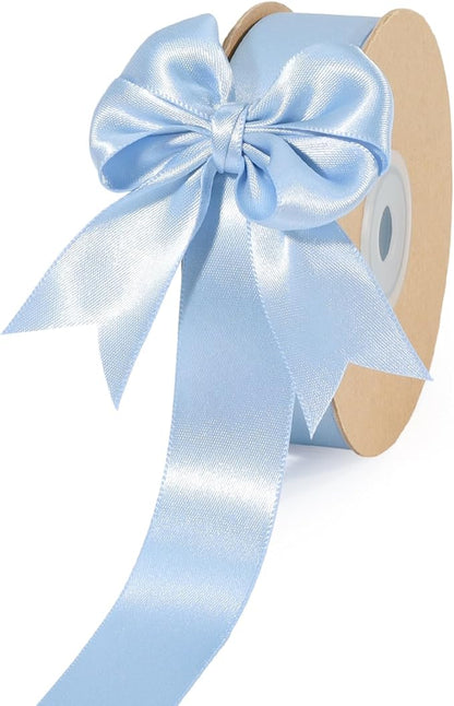 LaRibbons 1 Inch 50 Yard Double Faced Satin Ribbon,Light Blue Satin Craft Fabric Ribbon for Gift Wrapping Floral Bouquets Wedding Party Decoration