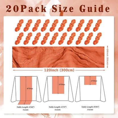 Orange Cheesecloth Table Runner 20 Pack 10FT Boho Fabric Rustic Cheese Cloth Table Runner for Wedding 20 x 120 Inch Long Bridal Shower Baby Shower Gauze Sheer Birthday Party Table Decorations