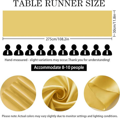 SHEJIZE 20 Pack Light Gold Satin Table Runner 12x108 Inches Long, Bright Silky Smooth Satin Table Runner Table Decor for Wedding Banquet Christmas Prom Event Birthday Party