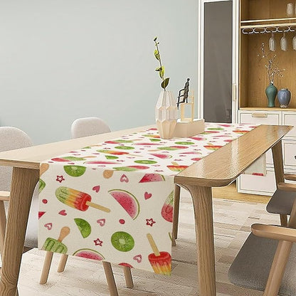 Summer Popsicles Table Runner, Colorful Watercolor Ice Cream Loves Heart Seasonal Dinner Runner for Party Holiday Home Kitchen Dining Table Decor 13"x36"