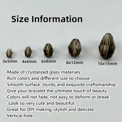 200pcs 3x5mm Teardrop Crystal Glass Beads for Jewelry Making, Faceted Vertical Hole Teardrop Glass Spacer Beads for Wind Chimes Bracelet Earring Necklace DIY Craft(Gray)