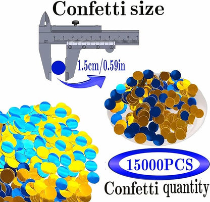 Gold and Blue Round Foil Confetti Beautiful Metallic Table Confetti for Filling Balloons, Wedding,Birthday,Party,Festival Decoration(15000PCS)