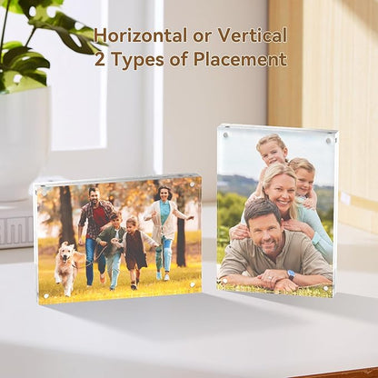4x6 Acrylic Picture Frames, 20mm Thick Clear Frameless Magnetic Photo Frames, Double Sided Transparent Square Frame Gift for Desktop Display(3 Pack)