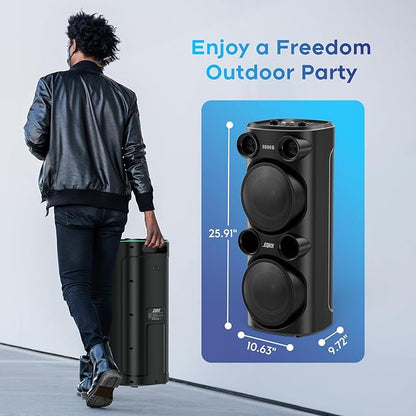 25.9''Karaoke Machine with 2 Wireless Microphones, 5.3 Speakers Bluetooth Speaker for Adults New Party Portable PA System Outdoor Bluetooth with 8” Woofer Wireless with Party Light(Recordable)