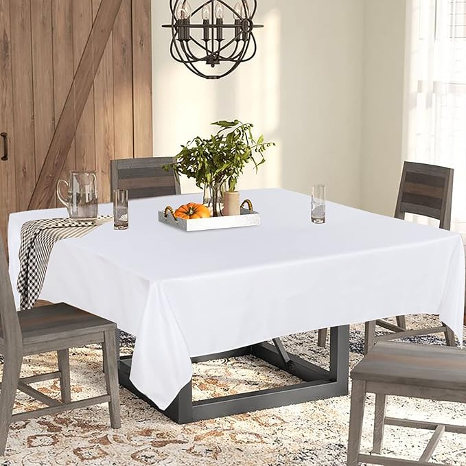 Fitable Square Tablecloth 54x54 inch Tablecloth Stain and Wrinkle Resistant Washable Polyester Table Cloth for Buffet Parties and Camping, White
