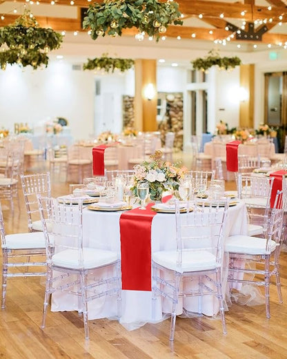 12 Pack Red Satin Table Runner,12 x 108 inch Long Premium Smooth Table Runner for Wedding, Banquets, Birthday, Party, Graduation, Engagements,Table Runners fit Rectangle and Round Table