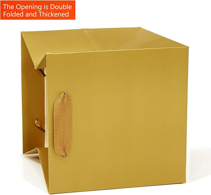 Gold Square Gift Bag 12 in Paper Gift Box Large Square Bottom Kraft Paper Bags with Handles for Party Favor, Birthday Gift Bags (Gold, 12 x 12 x 12 in, 10 CT)