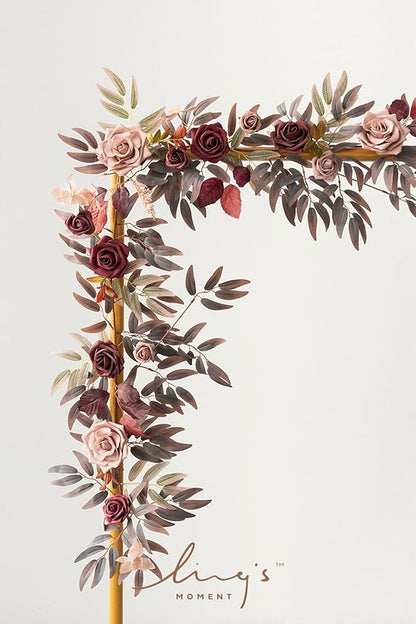 Ling's moment 5FT Burgundy Artificial Flower Garland Maroon Rose Floral Garland Arch Flowers Vine for Wedding Party Backdrop Decor Home Mantel Table Centerpieces Decorations Dusty Rose
