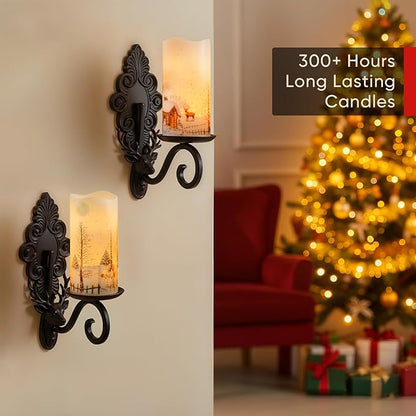 Homemory Christmas Flameless Candles Battery Operated with Snowman, Remote Control and Timers, Real Wax LED Pillar Candles for Rustic Country Home Farmhouse Cabin Decor, Set of 3, 3”x 6”