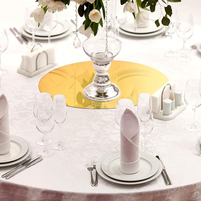 Thyle 12 Pcs 10 Inch Acrylic Round Mirrors for Tables Centerpieces Circle Mirrors Candle Plates for Wall Wedding Table Centerpieces for Baby Shower Party, Thickness 1 mm (Gold)