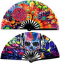 2 Pack Large Folding Rave Fan for Women/Men Holographic Festival Bamboo Clack Hand Fan Decorative Accessories for EDM, Music Festival, Event, Party, Dance, Performance,Halloween (Style-2)