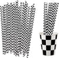 50 Pcs Checkered Flag Paper Straws Racing Car Straws Black and White Checkered Drinking Straws for Racing Birthday Party Decorations, Standard, Black/White