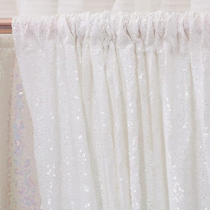 Poise3EHome White Sequin Backdrop Curtain,4 Panels 2FTx8FT Glitter Background for Party Birthday Party Baby Shower Wedding Christmas Thanksgiving Halloween Holiday Festival Decor