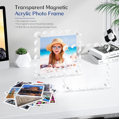 Acrylic Picture Frames. 5×5inch 6Pack - Double-Sided Scalloped Photo Frame, 20mm Ultra-Clear Block, Modern Desktop Display for Home/Office Decor (6 Pack, 5X5)