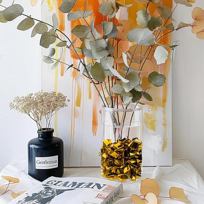 HappyFiller Fall Christmas Decoration Fake Gold Nuggets Faux Ice Rocks Cubes Acrylic Gems Pirate Treasure Gems,Gold Vase Fillers,Wedding Table Scatters,Crafts,Home Accents,13 OZ