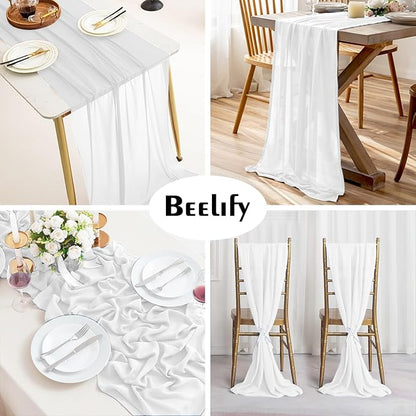 2 Pack 10 Ft Chiffon Table Runner White Gauze Long Table Runners 27x120 Inches Sheer Tulle Table Runner for Rustic Wedding Reception Bridal Shower Decorations Birthday Party