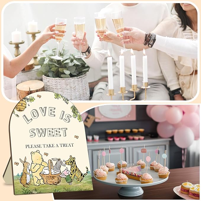 Classic Pooh Love is Sweet Please Take A Treat Sign, Winnie Decor Bridal Shower Sign, Love is Sweet Sign for Wedding Shower, Baby Shower Bridal Shower Decor Supplies 9 * 11IN