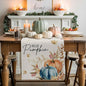 Fall Thanksgiving Cotton Linen Table Runner for Dining Kitchen, Orange Pumpkins Outdoor Party Autumn Tablerunners Decoration Rustic Wheat Leaves Dresser Scarf Coffee Tablecloth Runners 13x120 Inches