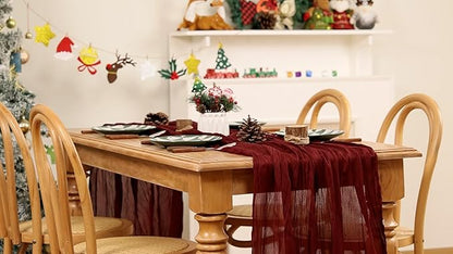 MLMW 10 Pack Christmas Table Runner Cheesecloth Burgundy Boho Cheese Cloth 160 inch Gauze Rustic Sheer Table Runner 13.3ft for Party Wedding Baby Bridal Shower Birthday