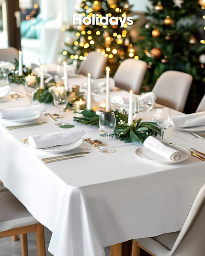 Pureegg Plastic Table Cloth Disposable 10 Pack, 54 x 72 Inch Table Cloths, Party, Picnic, Wedding, Decorative Tablecloths, Rectangle, White Plastic Cover, Leakproof & Sturdy, White