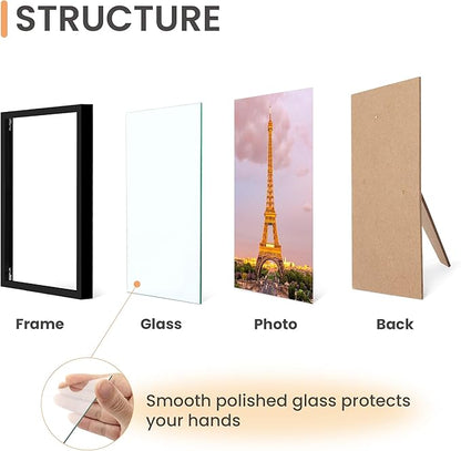 upsimples 5x7 Picture Frame Set of 3, Made of High Definition Glass for 5 x 7 Black Frames, Wall and Tabletop Display Thin Border Photo Frame for Home Décor