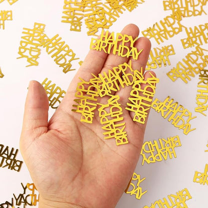MARFOREVER Gold Happy Birthday Confetti Glitter, Birthday Party Metallic Foil Table Confetti Golden Birthday Cake Balloon Sprinkles Table Centerpiece for Adult Baby Birthday Party Decorations