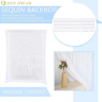 8ft x 8ft White Sequin Backdrop Curtain Sparkle Photo Backdrop for Wedding Birthday Wall Background Decorations