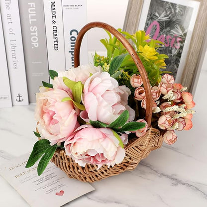 DULRLLY 2 Pcs Handwoven Flower Basket with Handle, Willow Storage Basket Empty Wicker Picnic Basket with Plastic Insert, Easter Basket Wedding Flower Girl Baskets for Home Party Decor (S)