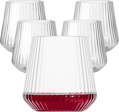 40 Pack Plastic Ribbed Wine Glasses, 14Oz Origami Disposable Wine Glasses Unbreakable Clear Plastic Cocktail Glasses Recyclable Shatterproof Reusable Wine Cups (14oz 40pack)