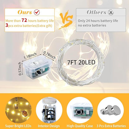 100 Pack Fairy Lights 7Ft 20 LED Twinkle String Lights 3 Modes Battery Operated Waterproof Firefly Starry for Mason Jar Party Wedding Christmas Valentines Day Table Centerpieces,Warm White