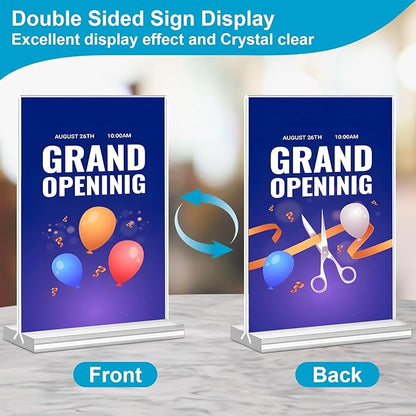 Acrylic Sign Holder 5x7, 10 Pack Clear Double Sided Table Menu Vertical Display Stand Desktop Display Stand Paper Holder Table Sign Suitable for Restaurants Office Store Show Fair