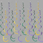 36 Pcs Green Yellow Purple Hanging Swirl Decorations Felt Swirl Streamer Spiral Ceiling Garland Banner for Mardi Gras Masquerade Theme Birthday Baby Shower Wedding Engagement Party Decor Supplies
