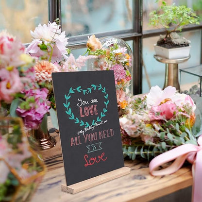 Small Chalkboard Signs, Double Side 6 x 9 Inch Wooden Tabletop Chalkboard Sign with Base Stands - Set of 6, Decorative Mini Table Signs Message Chalk Board Sign for Kitchen Wedding Bar and Restaurant