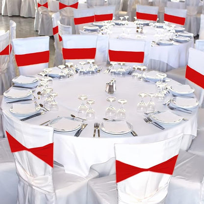 Kinlop 50 Pcs Spandex Chair Sashes Bows Chair Bands Slider Sashes for Covers Elastic Bands Ties Without Buckle Decorations for Wedding Party Events Ceremony Birthday(Red)