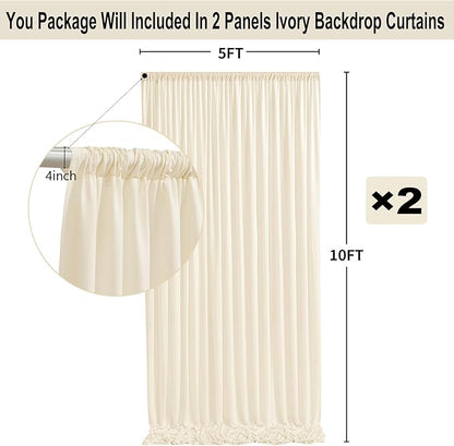 10ft x 10ft Thick Ivory Backdrop Curtains for Parties, 2 Panels 5ft x 10ft Non See Through Ivory Polyester Wedding Drapes Photo Backdrop for Birthday Party Graudation Photography Home Decor
