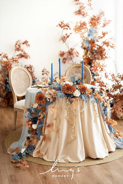 Ling's Moment 9FT Eucalyptus & Willow Leaf Garland with White Flower, Handcrafted Wedding Sweetheart Table Centerpieces Head Table Decor Arch Backdrop Decorations for Wedding | Burnt Orange & Denim