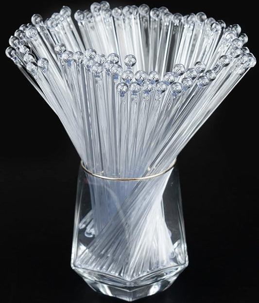 100-PCS Clear Plastic Swizzle Sticks, Crystal Cake Pops, Cocktail Coffee Drink Stirrers, Lolipop Stick, 7.24 Inch