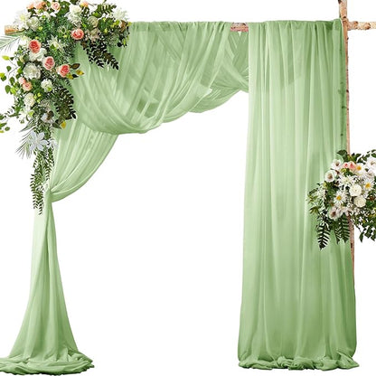 SiinvdaBZX 2 Panels Wedding Arch Draping Fabric 30" x 20Ft Sage Green Sheer Chiffon Fabric Outdoor Extra Long Decorative Drapery Fabric for Party Ceremony Ceiling Curtain Backdrop